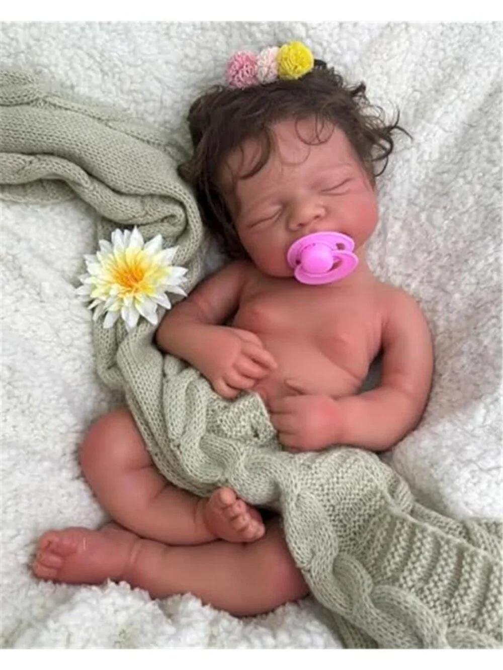 19 Inch Reborn Baby Doll Open Mouth Solid Silicone Weighted 6.7 lbs Rooted Hair